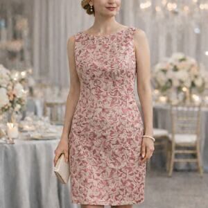 NWT Tahari Pink Floral Jacquard Sheath Dress Sleeveless 10 Cocktail Wedding Chic